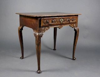 Georgian Carved Oak One Drawer Table