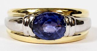 COLOR CHANGE SAPPHIRE PLATINUM AND 18KT GOLD RING