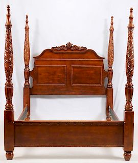 CARVED WOOD FOUR POSTER BED