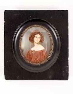 Miniature Portrait of Woman on Ivory, Signed