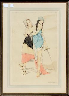 JOSEF PIERRE NUYTTENS HAND COLORED ETCHING 1918