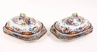 Pair of 19th C. Spode Covered Dishes w/ Plates
