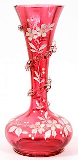 CRANBERRY BLOWN GLASS VASE 1870