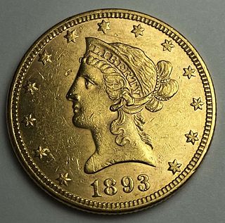 1893 Gold $10 Liberty Head MS62 PL