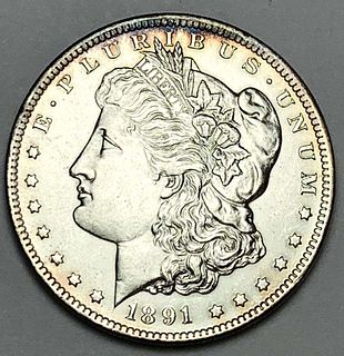 1891-CC Morgan Silver Dollar AU55