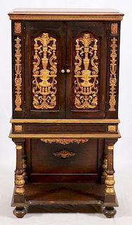 FRENCH EMPIRE CARVED AND PATINATED WOOD CABINET