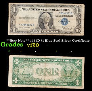 **Star Note** 1935D $1 Blue Seal Silver Certificate Grades vf, very fine