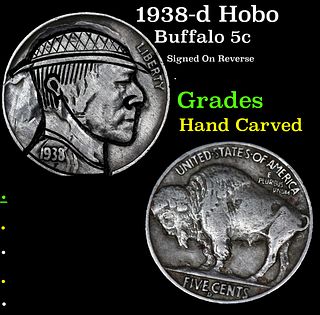 1938-d Hobo Buffalo Nickel 5c Grades Hand Carved