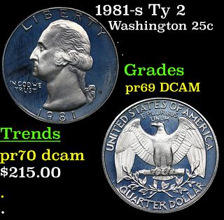 Proof 1981-s Ty 2 Washington Quarter 25c Grades GEM++ Proof Deep Cameo
