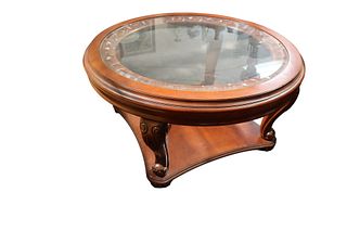 Round wooden coffee table with Glass top