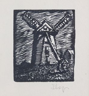 David Lazarus Black and White Woodcut of the "Old Mill Nantucket"
