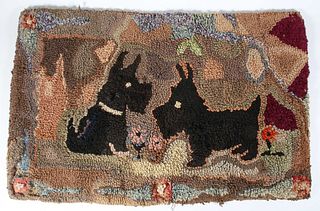 Antique American "Scotty Dogs" Hooked Rug