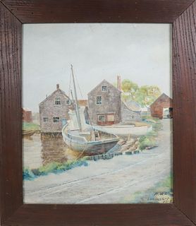 William Moylan Lansdale Oil on Artist Board "Nantucket Dock Scene"