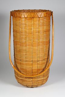 Signed Paul Willer Nantucket Knitting Basket with Swing Handle, circa 1981