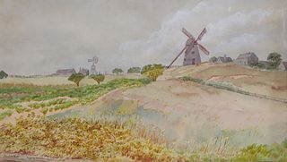 George Holston Watercolor on Paper "Nantucket's Old Windmill", circa 1901