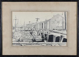William Cotton Schontzeler Pencil on Paper "Commercial Wharf Nantucket"