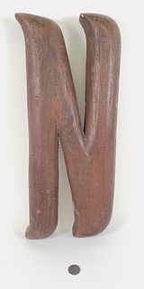 Hand Carved Solid English Oak Wood Letter "N" Plaque