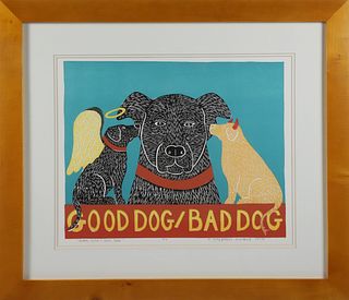 Stephen Huneck Artist Proof Lithograph "Good Dog, Bad Dog", circa 1997