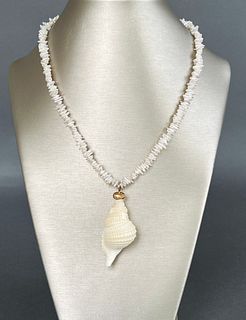 Vintage Keshi Pearls and Conch Shell Necklace