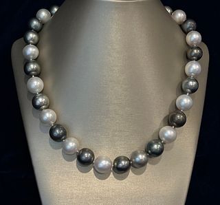 12.2mm x 14.5mm White South Sea and Tahitian Pearl Graduated Necklace