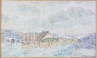 Pat Gardner Nantucket Mixed Media Watercolor on Paper "Buildings at Boatyard"