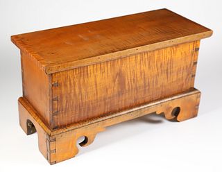 Miniature Tiger Maple Chippendale Style Lift Top Blanket Box