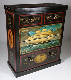 Nautical Decorated Two Over Three Drawer Chest, 19th Century