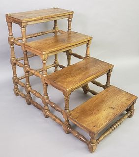Vintage Italian Block and Turned Fruitwood Library Steps, 20th century