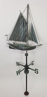 Vintage Figural Copper Sailboat Weathervane, 20th Century