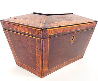 Antique British Regency Double Compartment Canted Tea Caddy, 19th Century