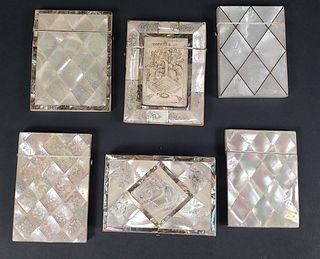 Group of Six Antique British Regency Mother of Pearl Card Cases, 19th Century