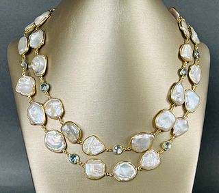 Fresh Water Baroque Pearl and Faceted Aquamarine Sterling Silver Vermeil Necklace