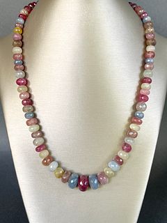 14mm-8mm Faceted Multi-color Sapphire Bead Necklace