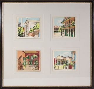 Four Doris and Richard Beer Watercolors on Paper "New Orleans Scenes"