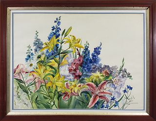 P.J. Hammond Watercolor on Paper "Floral Still Life"
