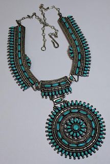JEWELRY. Signed Navajo Squash Blossom Necklace.