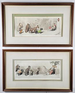 Two Boris Klein (French 1893-1985) Handcolored Dirty Dogs of Paris Engravings