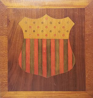 Vintage Multi-Wood Inlaid Federal Shield Plaque