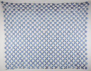 Vintage Blue and White Yoyo Quilt, circa 1930s
