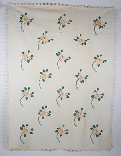 Vintage Rose Applique Quilt with Sawtooth Border, circa 1940s