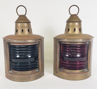 Pair of Antique Brass Wilcox Crittenden Port and Starboard Ships Light Lanterns
