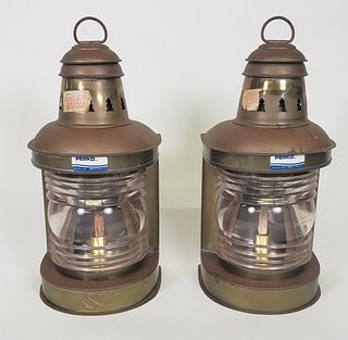 Pair of Vintage Brass Perko Ship's Light Lanterns