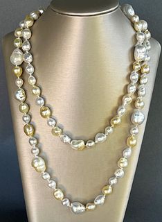 Fine 20mm-10mm Natural Color South Sea Baroque Pearl Necklace, 18k Gold Clasp