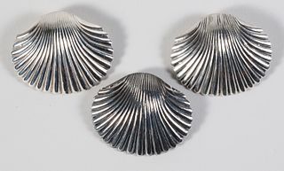 Three Sterling Silver Scallop Shell Pins, Signed Beau Sterling