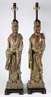 Pair of Ceramic Quan Yin Figures Mounted as Lamps