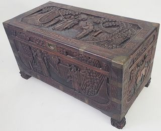 Antique Chinese Export Brass Bound Camphorwood Trunk, 19th Century