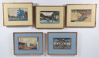 5 Utagawa Hiroshige (1797-1858) Japanese Woodblock Prints in the Ukiyo-e Tradition