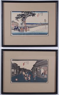 Ando Hiroshima, Also Known as Utagawa Hiroshigi, Two Woodblock Prints "Chuzenji Lake at Nikto" and "Wayside Inn"
