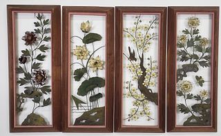Group of Four Vintage Floral Silhouette Framed Metal Artwork Cutouts, 20th century