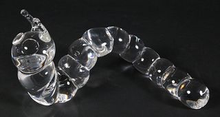 Signed Steuben Clear Glass Caterpillar Designed by Peter Yenawine, circa 1970